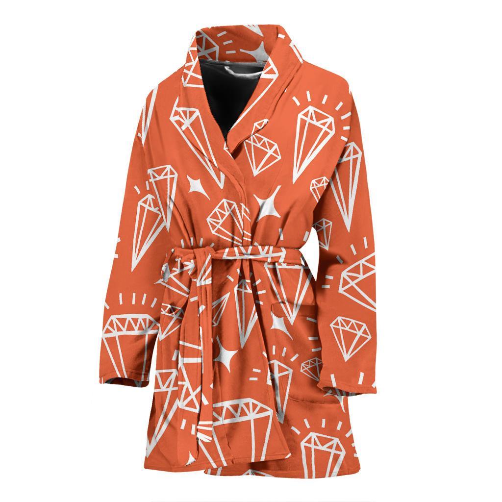 Diamond Orange Print Pattern Women Long Robe-grizzshop