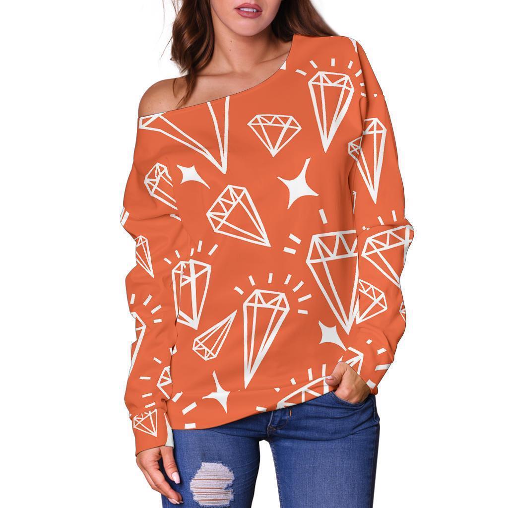 Diamond Orange Print Pattern Women Off Shoulder Sweatshirt-grizzshop