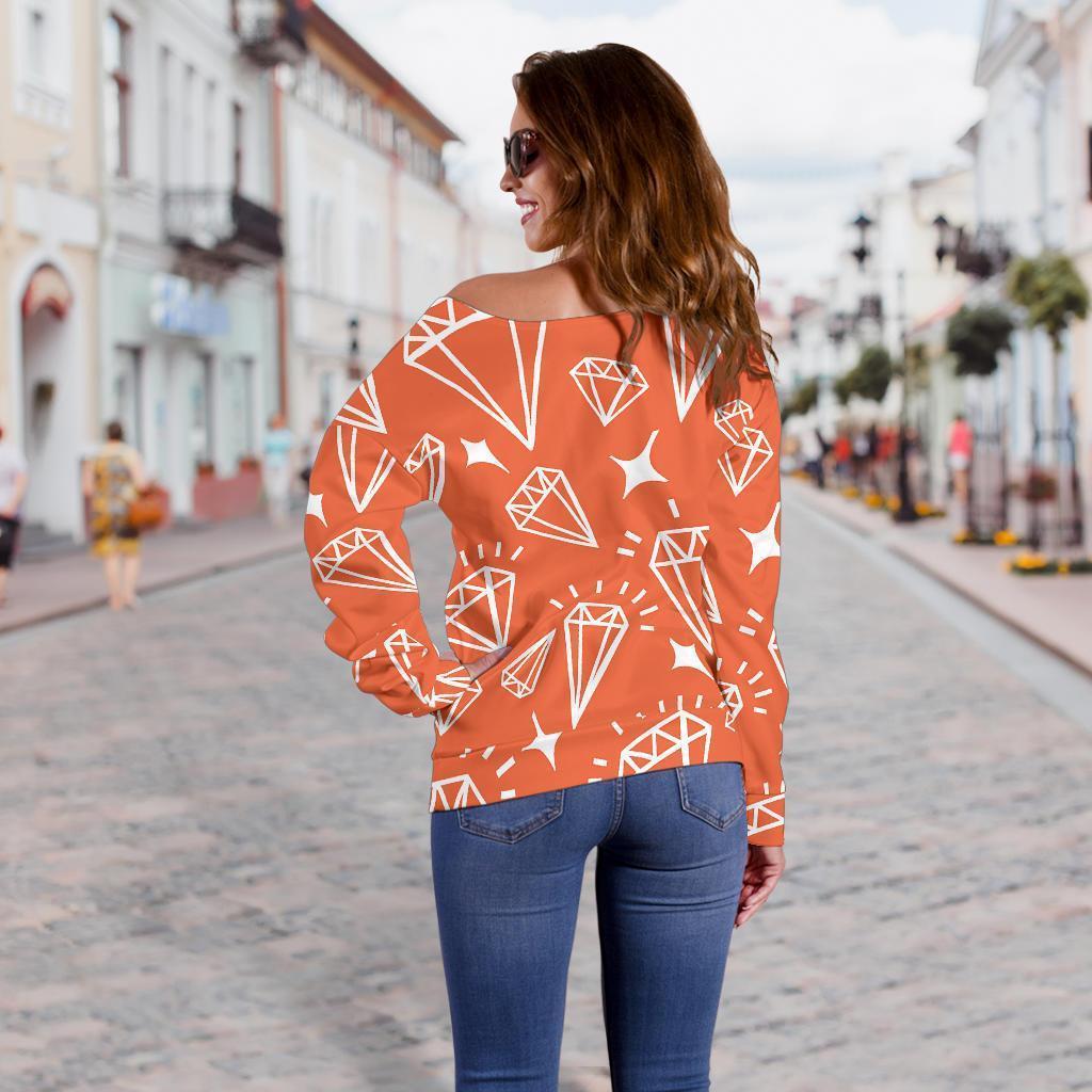 Diamond Orange Print Pattern Women Off Shoulder Sweatshirt-grizzshop