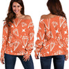 Diamond Orange Print Pattern Women Off Shoulder Sweatshirt-grizzshop