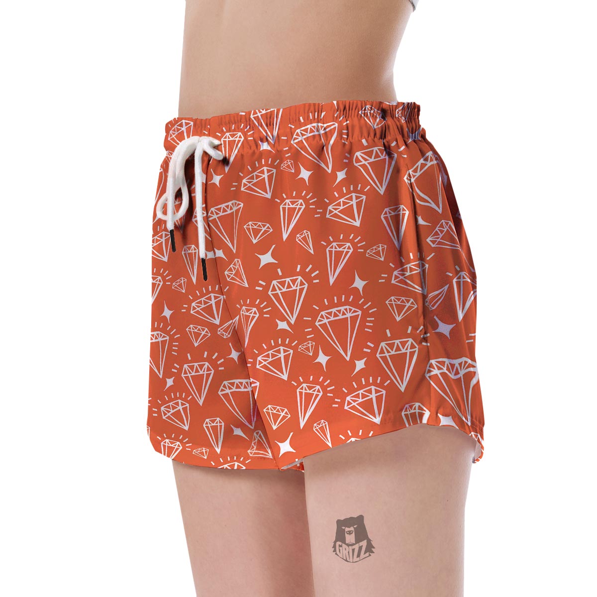 Diamond Orange Print Pattern Women's Shorts-grizzshop