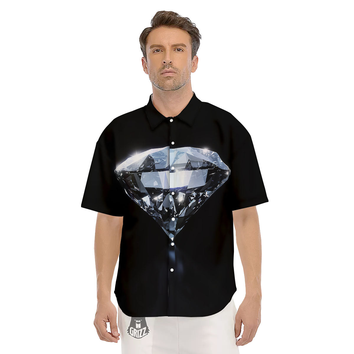 Diamond Print Men's Short Sleeve Shirts-grizzshop