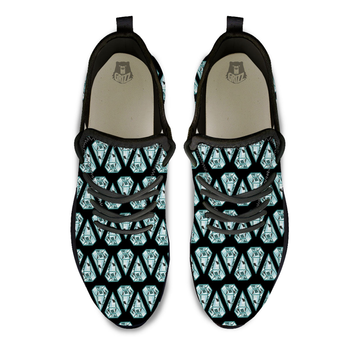 Diamond Print Pattern Black Athletic Shoes-grizzshop