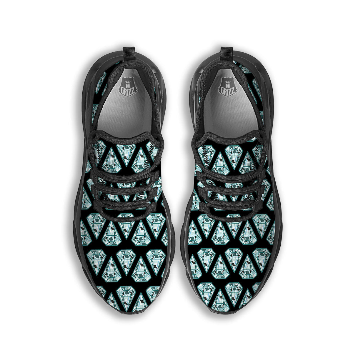 Diamond Print Pattern Black Running Shoes-grizzshop