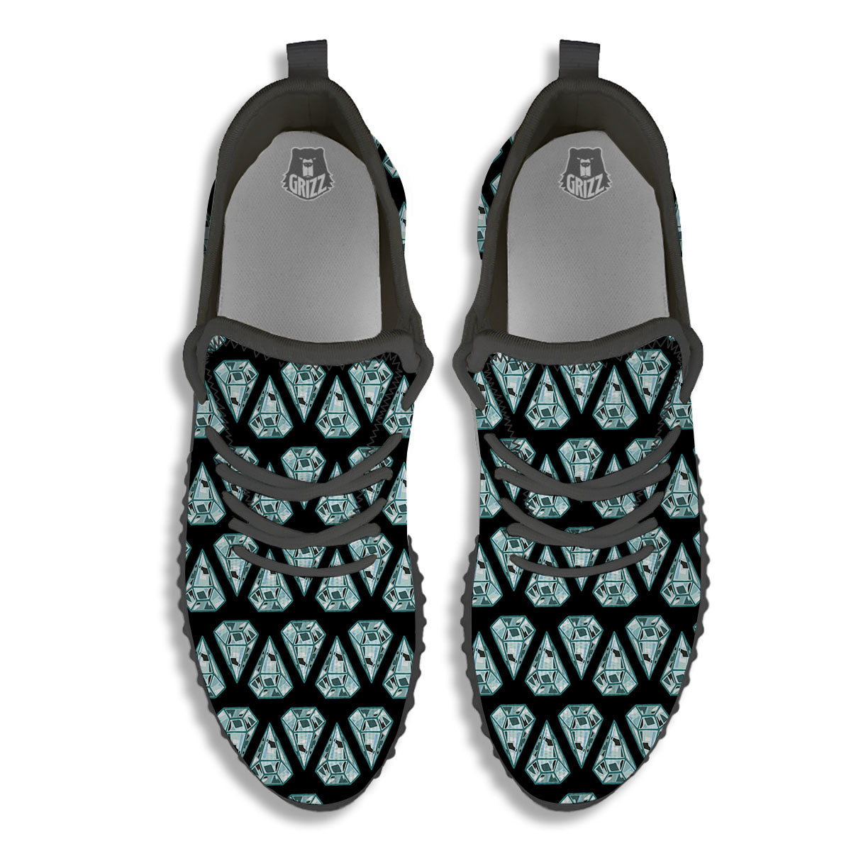 Diamond Print Pattern Black Walking Shoes-grizzshop