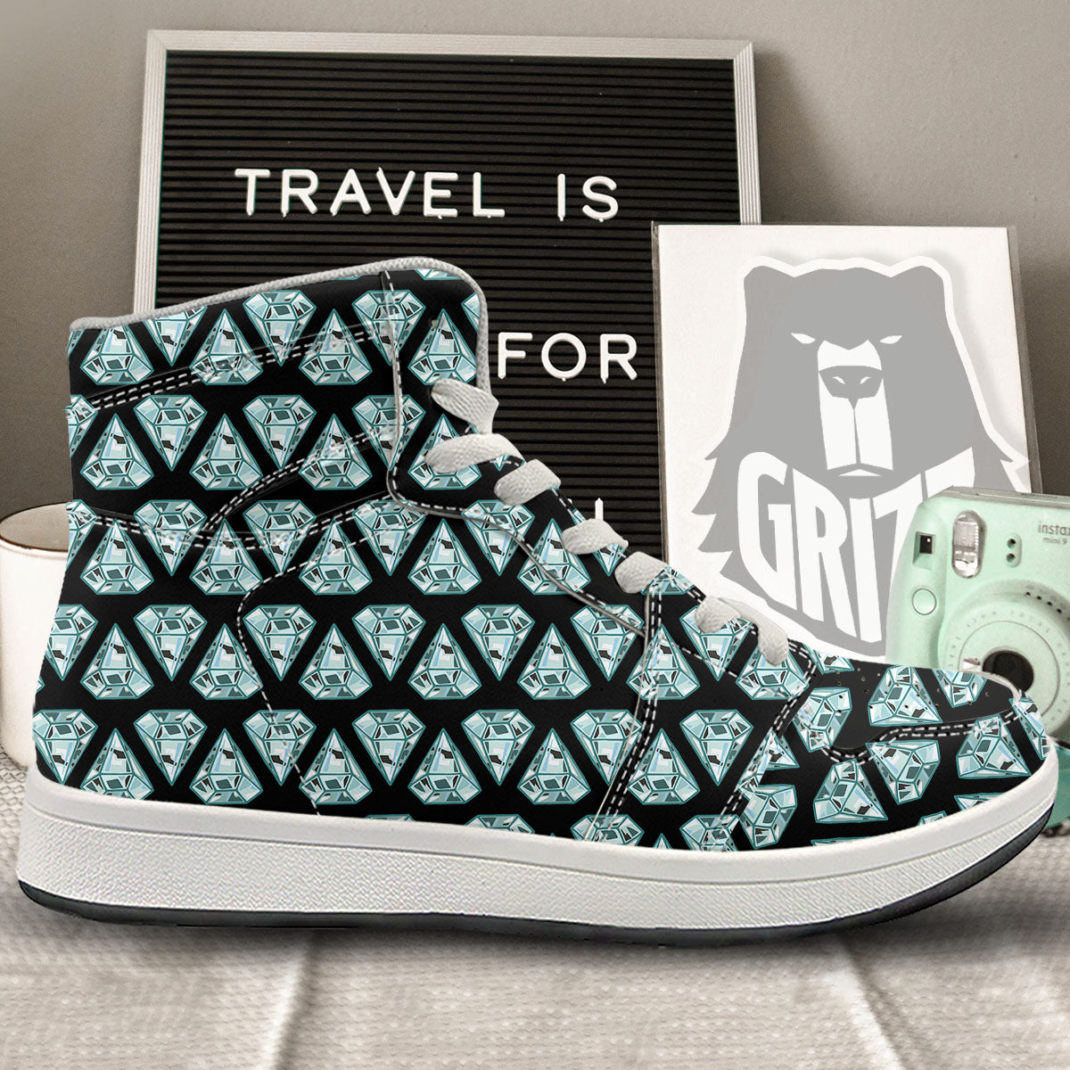 Diamond Print Pattern High Top Sneakers-grizzshop