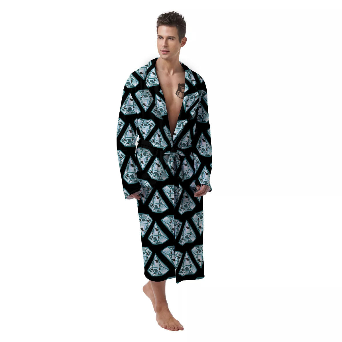 Diamond Print Pattern Men's Robe-grizzshop