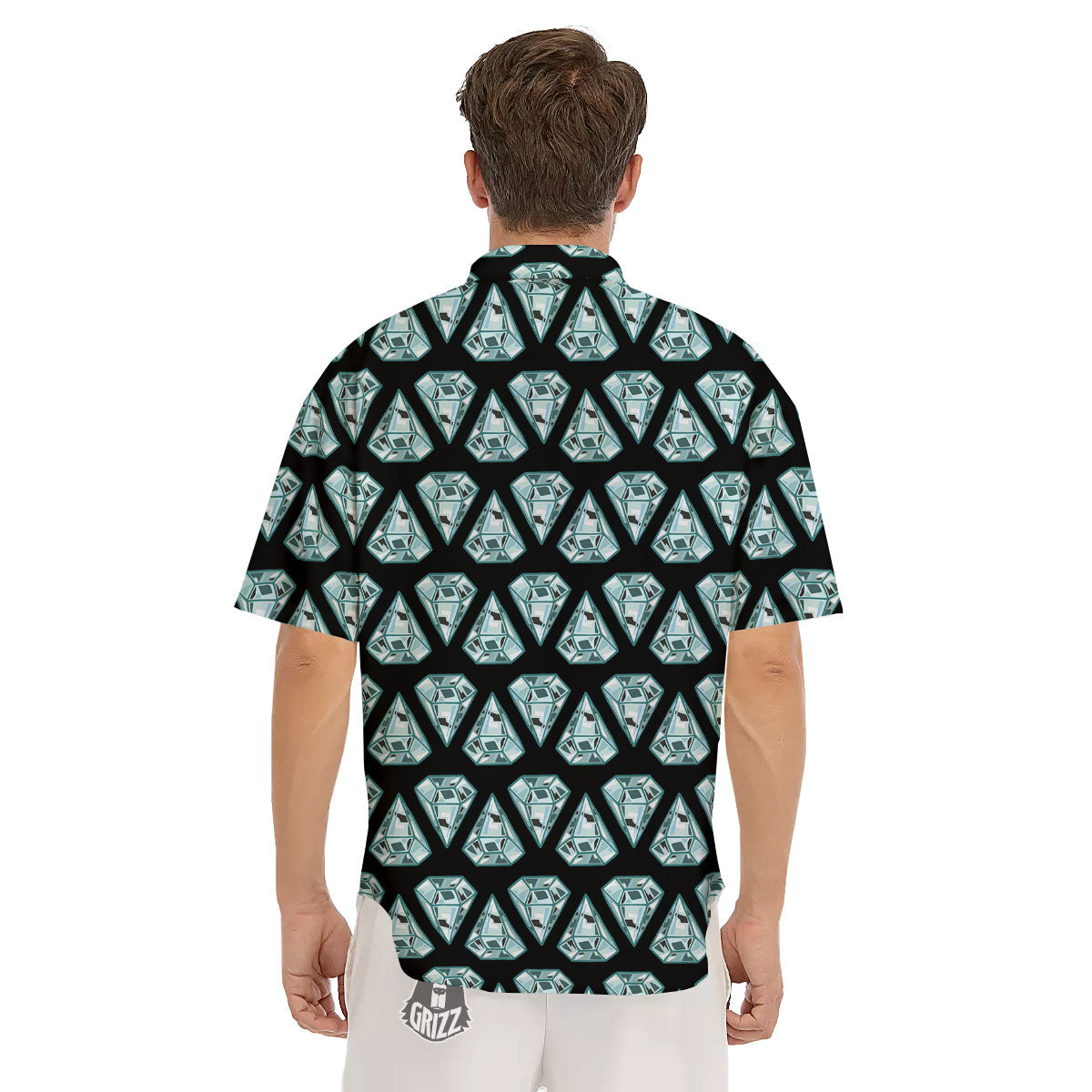 Diamond Print Pattern Men's Short Sleeve Shirts-grizzshop