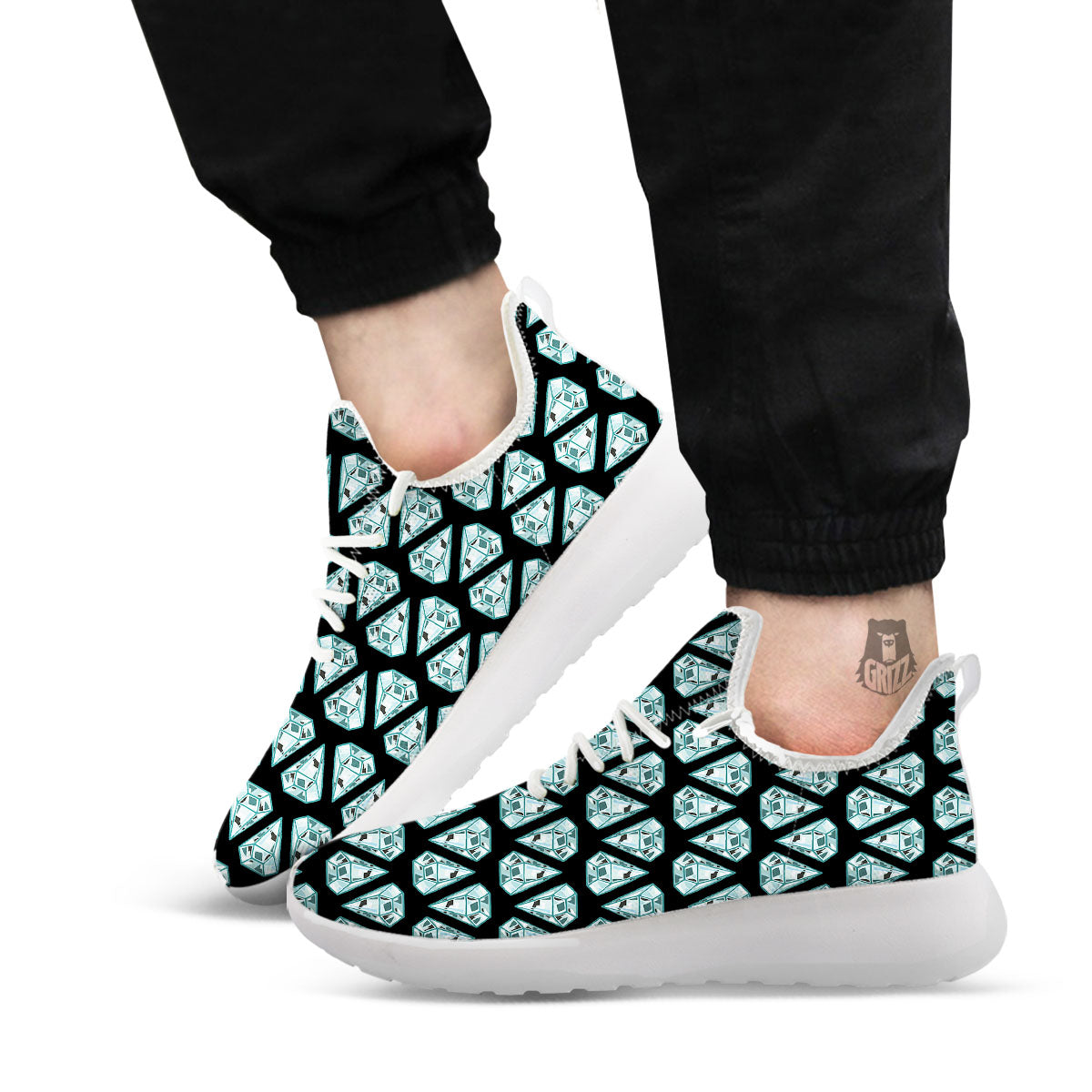 Diamond Print Pattern White Athletic Shoes-grizzshop