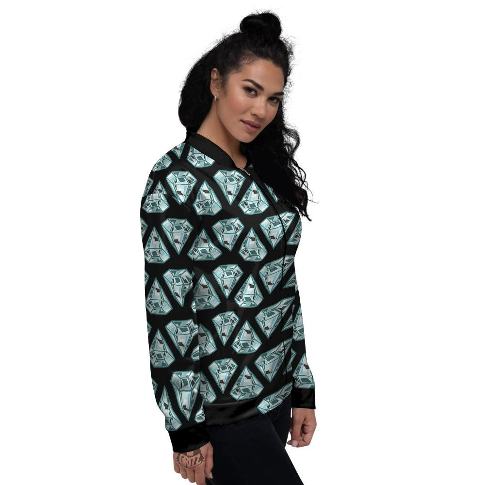 Diamond Print Pattern Women's Bomber Jacket-grizzshop
