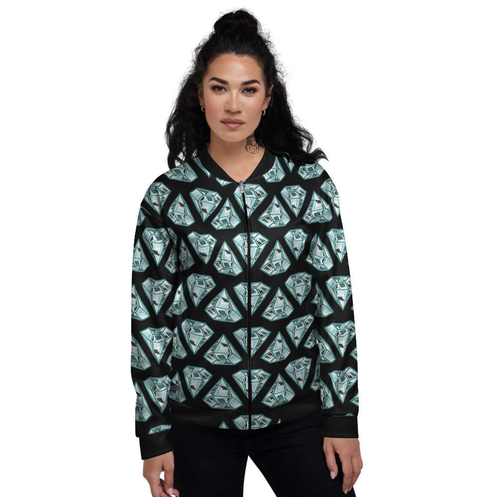 Diamond Print Pattern Women's Bomber Jacket-grizzshop