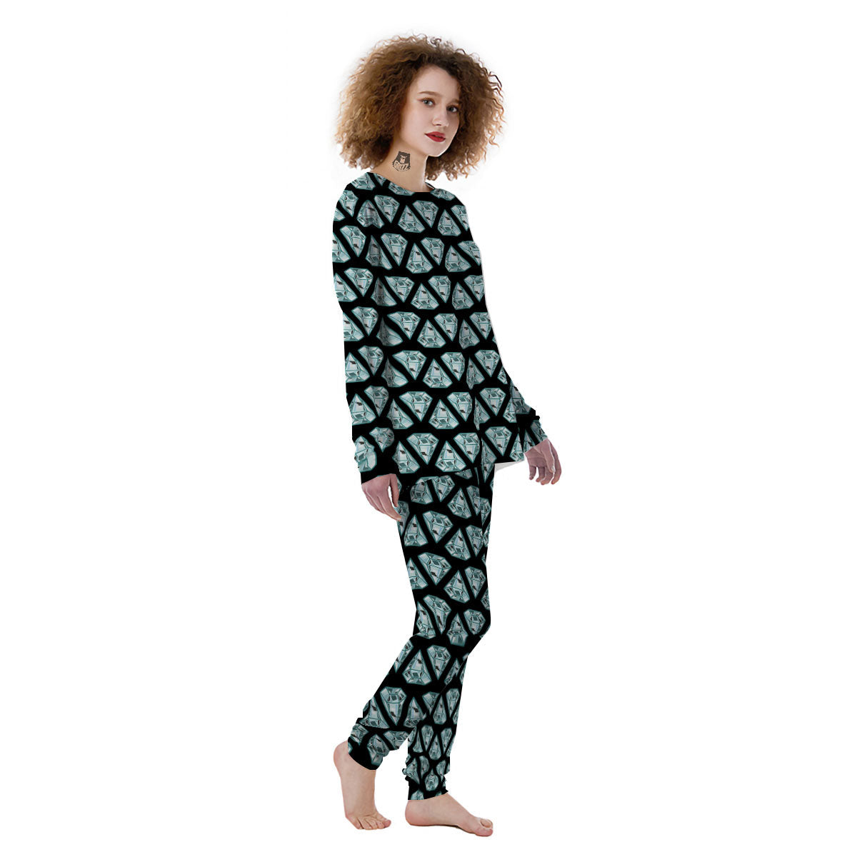 Diamond Print Pattern Women's Pajamas-grizzshop