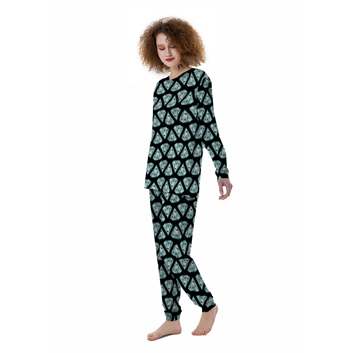 Diamond Print Pattern Women's Pajamas-grizzshop