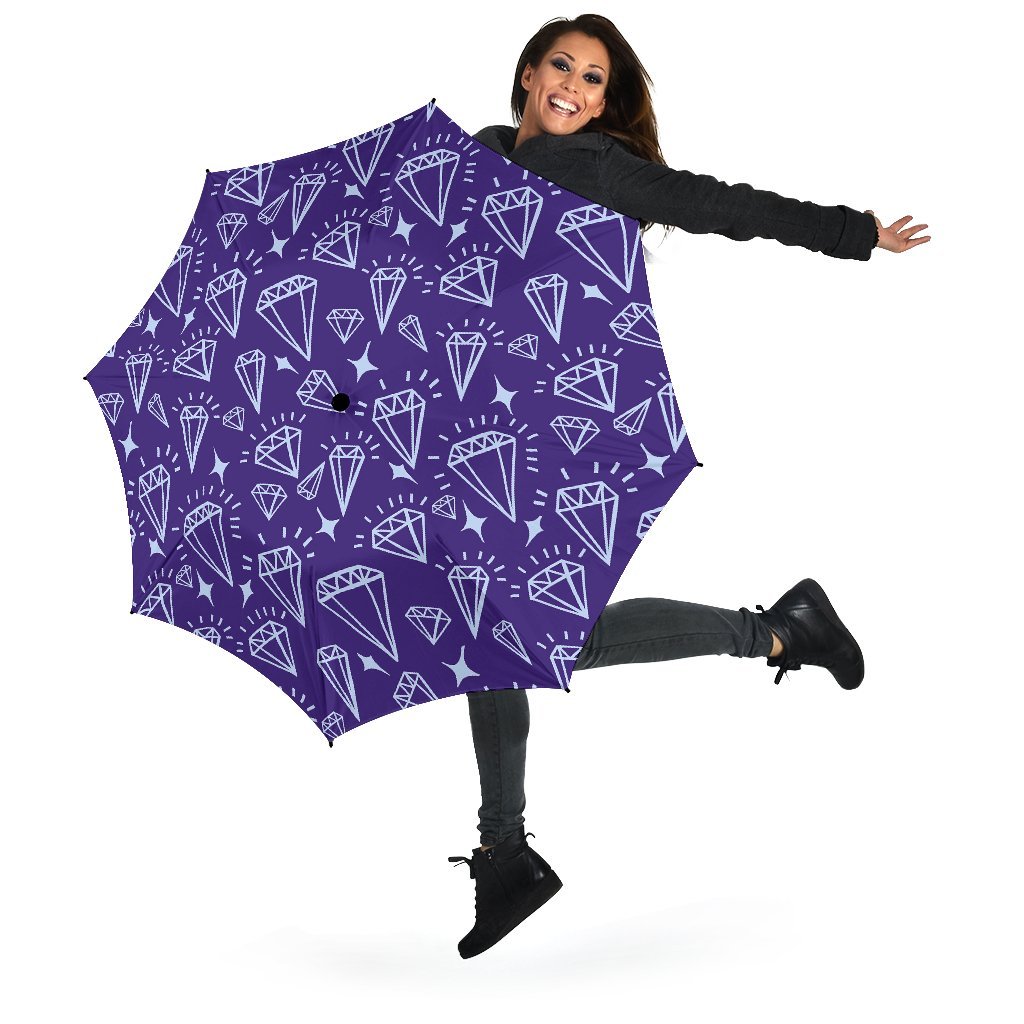 Diamond Purple Print Pattern Automatic Foldable Umbrella-grizzshop