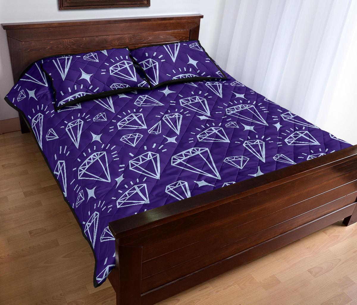 Diamond Purple Print Pattern Bed Set Quilt-grizzshop