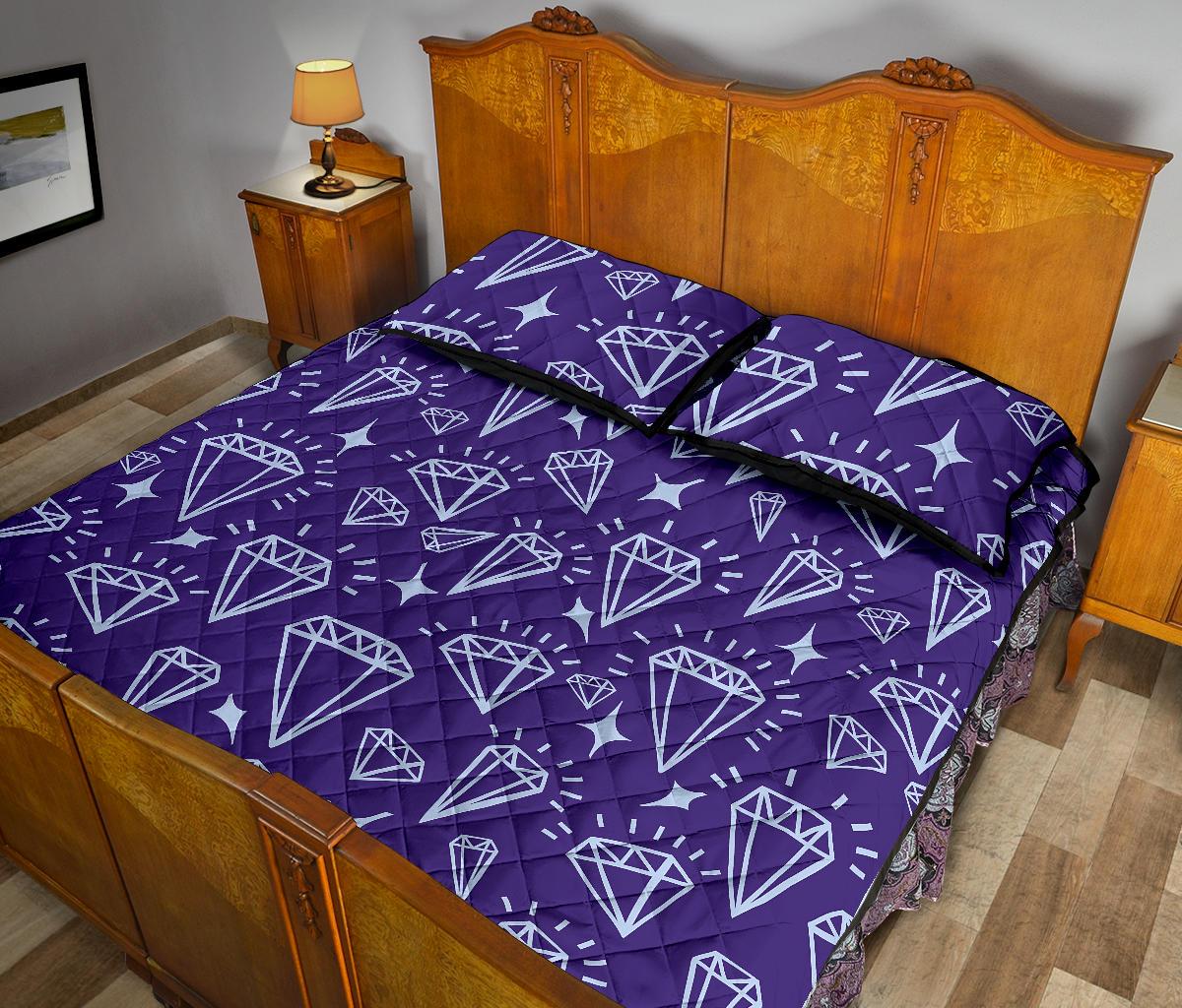 Diamond Purple Print Pattern Bed Set Quilt-grizzshop