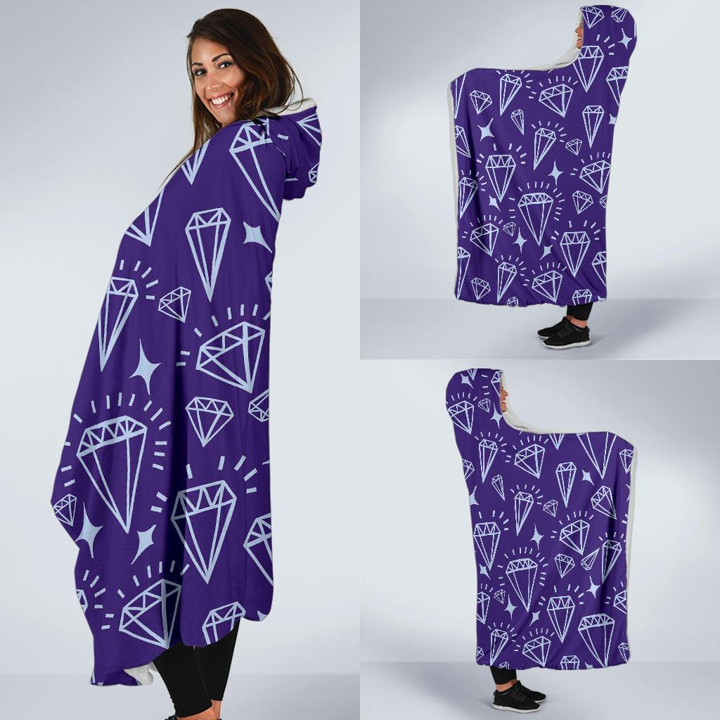 Diamond Purple Print Pattern Hooded Blanket-grizzshop