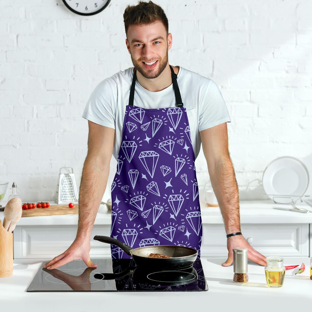 Diamond Purple Print Pattern Men's Apron-grizzshop