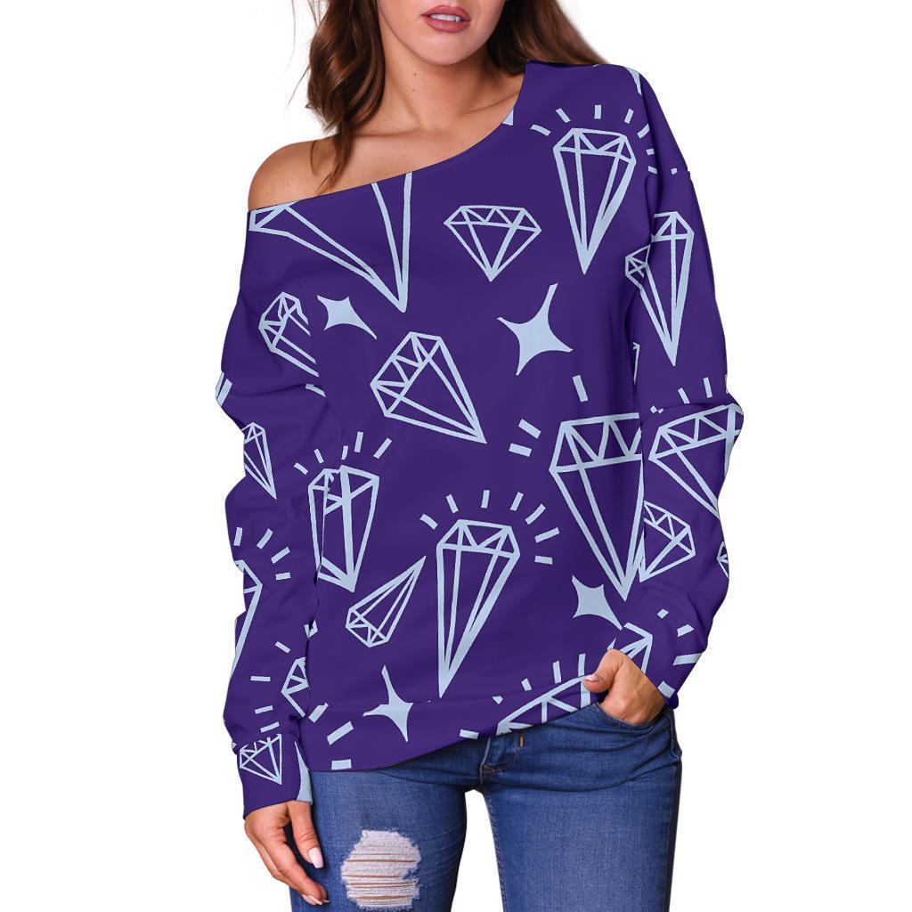 Diamond Purple Print Pattern Women Off Shoulder Sweatshirt-grizzshop