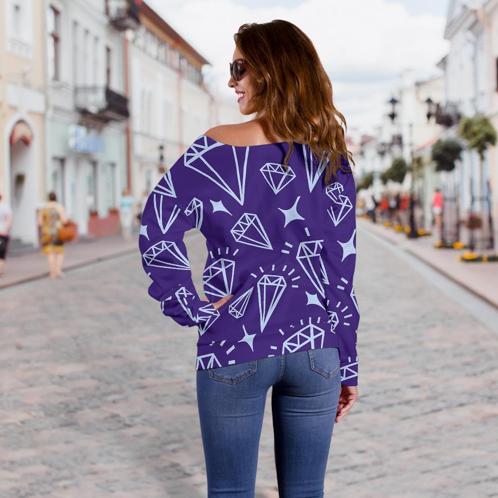 Diamond Purple Print Pattern Women Off Shoulder Sweatshirt-grizzshop