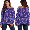 Diamond Purple Print Pattern Women Off Shoulder Sweatshirt-grizzshop