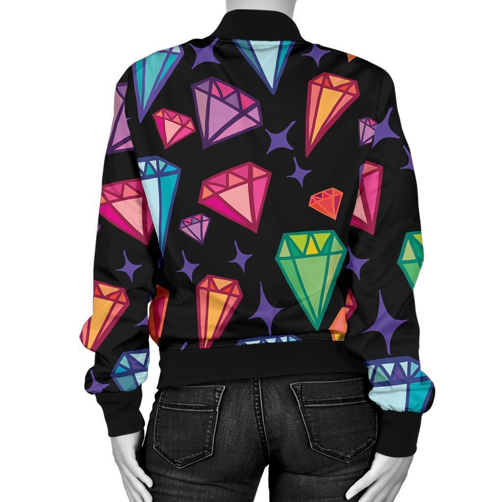 Diamond Colorful Print Pattern Women Casual Bomber Jacket-grizzshop