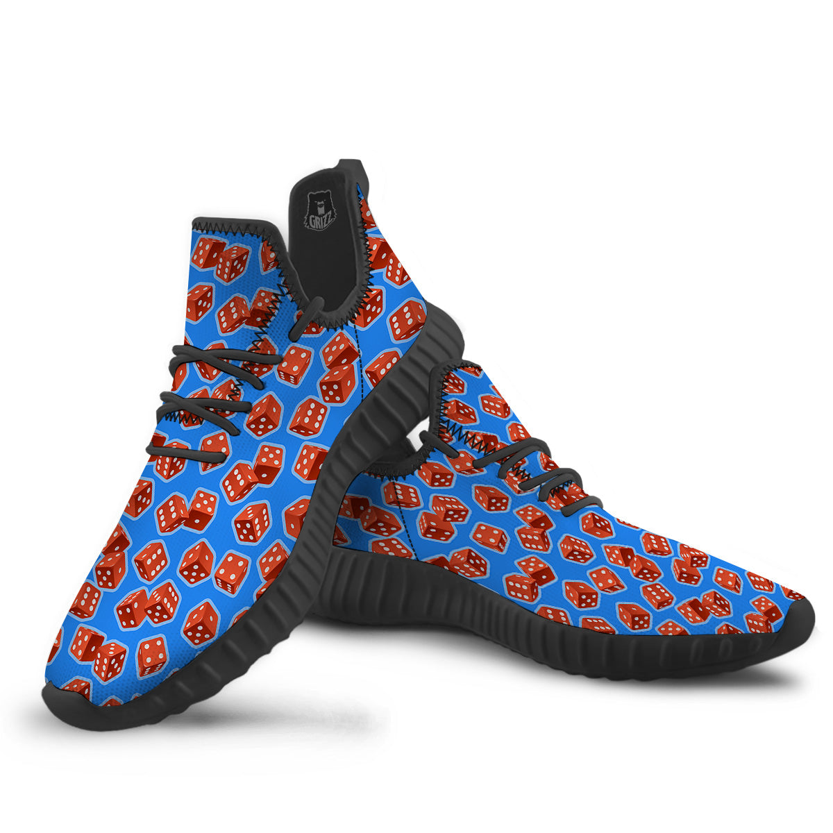 Dice Blue And Red Print Pattern Black Walking Shoes-grizzshop