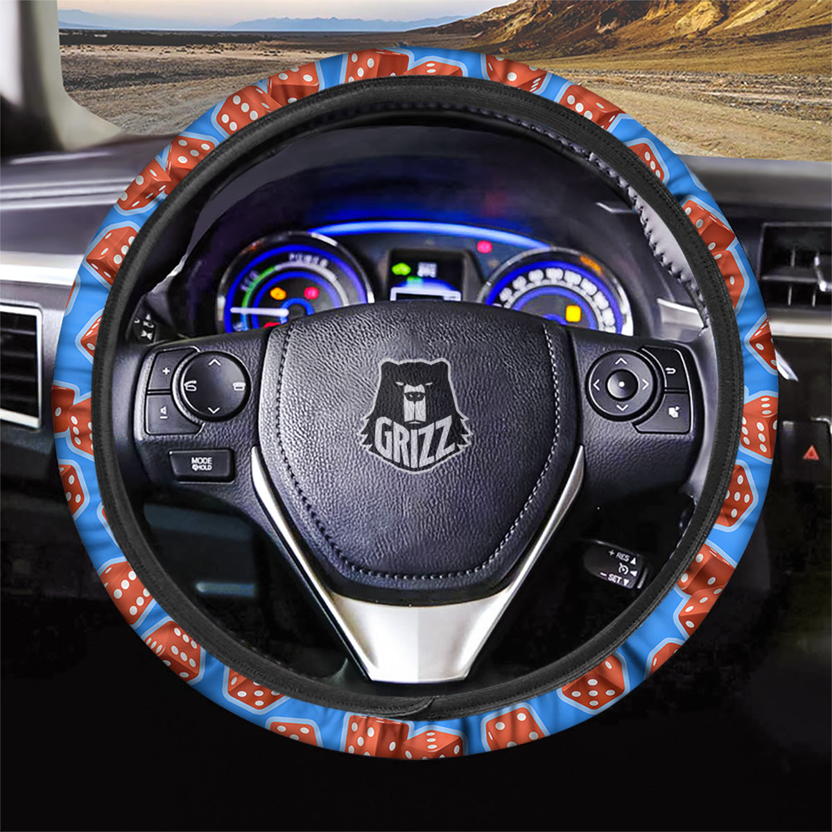 Dice Blue And Red Print Pattern Car Steering Wheel Cover-grizzshop