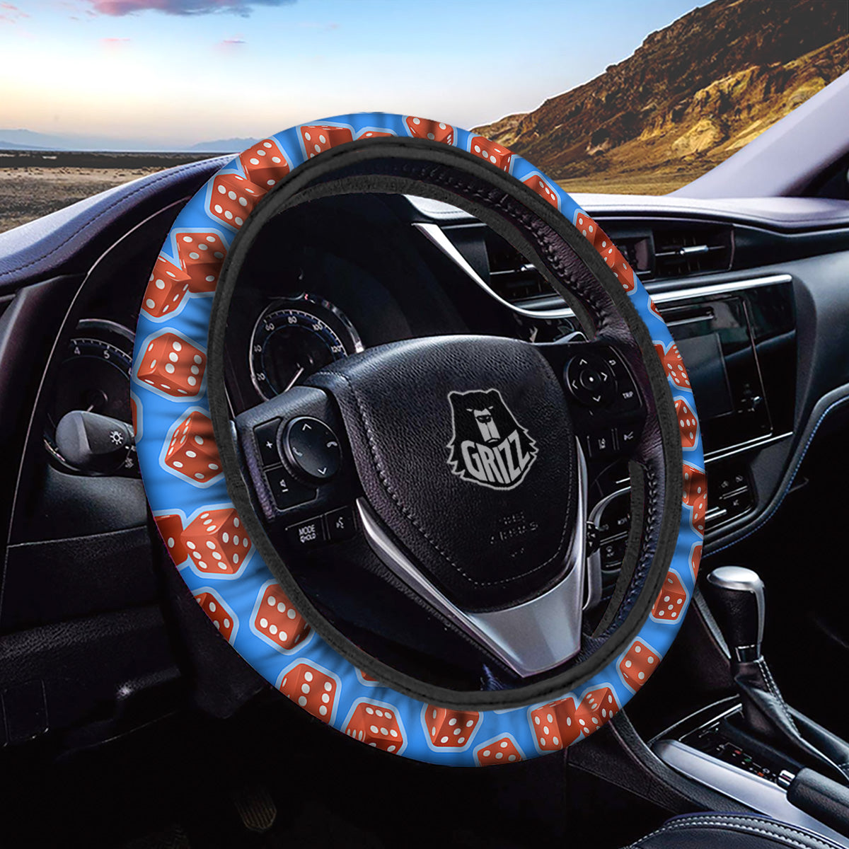 Dice Blue And Red Print Pattern Car Steering Wheel Cover-grizzshop