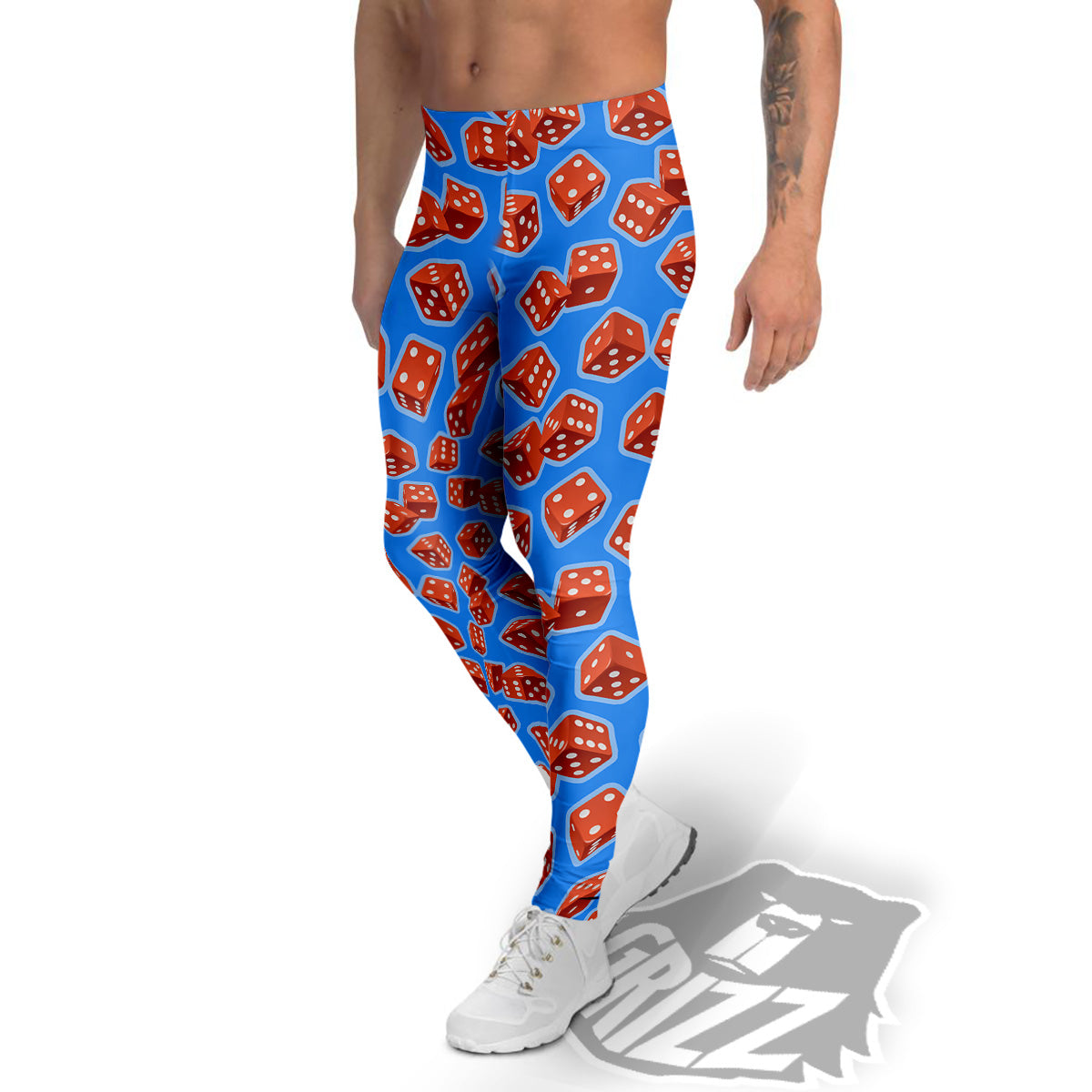 Dice Blue And Red Print Pattern Men's Leggings-grizzshop