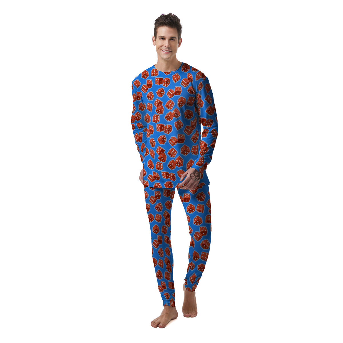 Dice Blue And Red Print Pattern Men's Pajamas-grizzshop