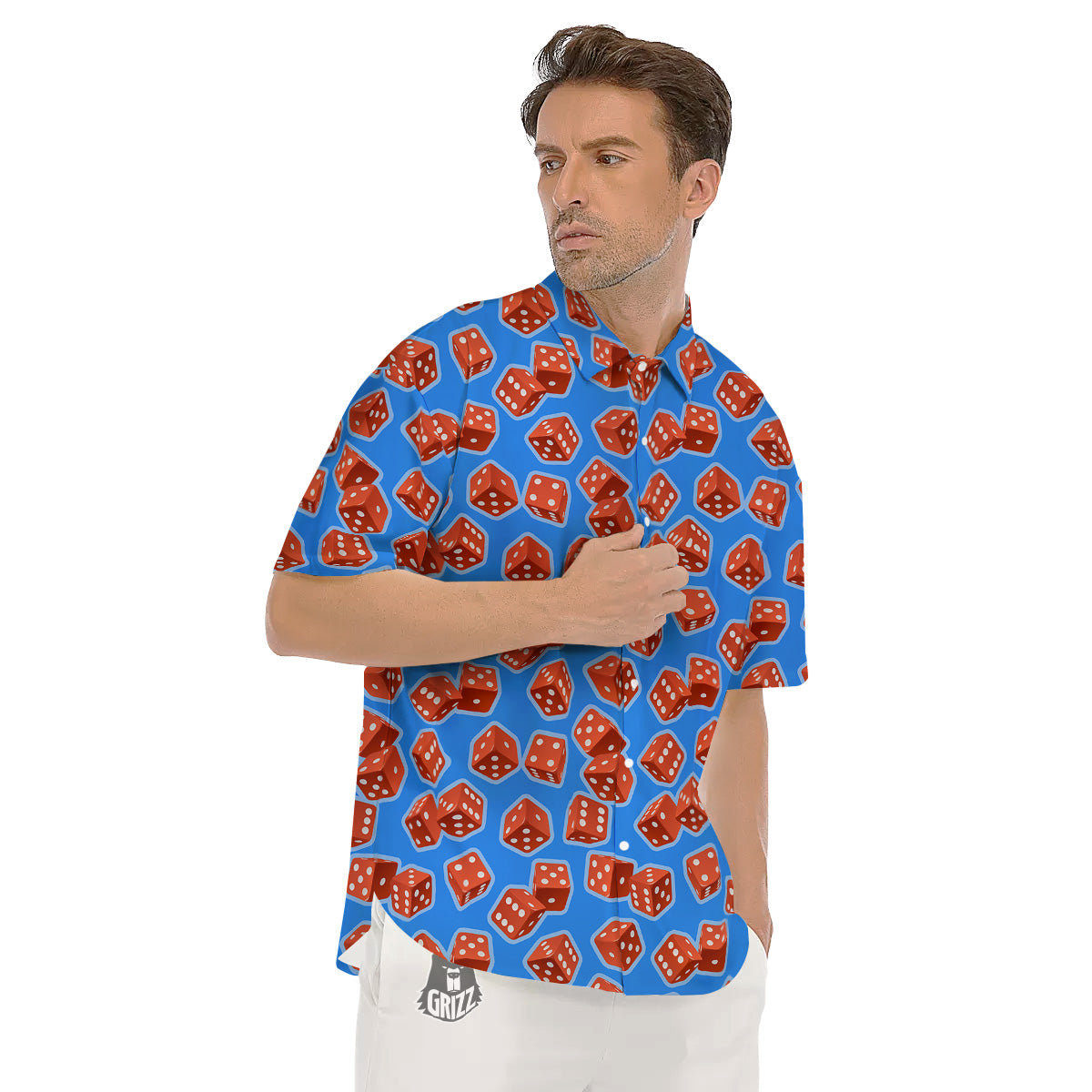 Dice Blue And Red Print Pattern Men's Short Sleeve Shirts-grizzshop