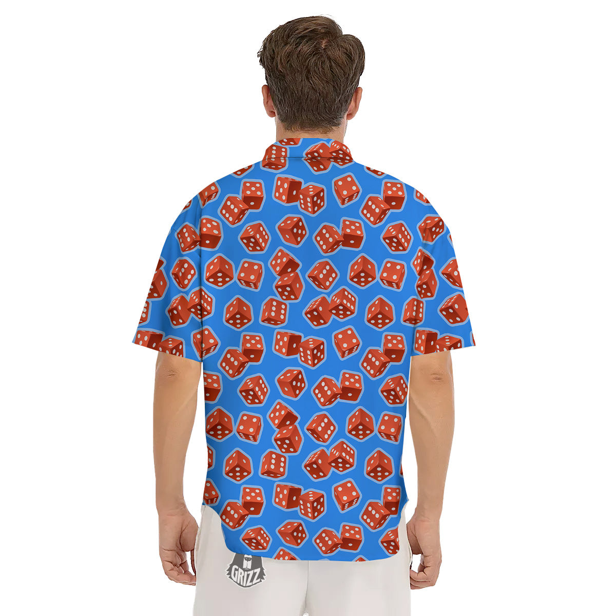 Dice Blue And Red Print Pattern Men's Short Sleeve Shirts-grizzshop