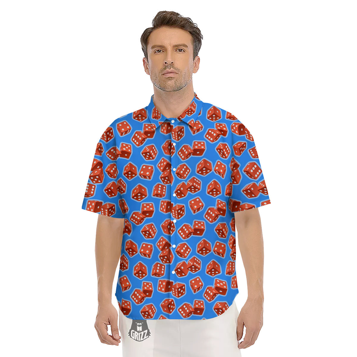 Dice Blue And Red Print Pattern Men's Short Sleeve Shirts-grizzshop