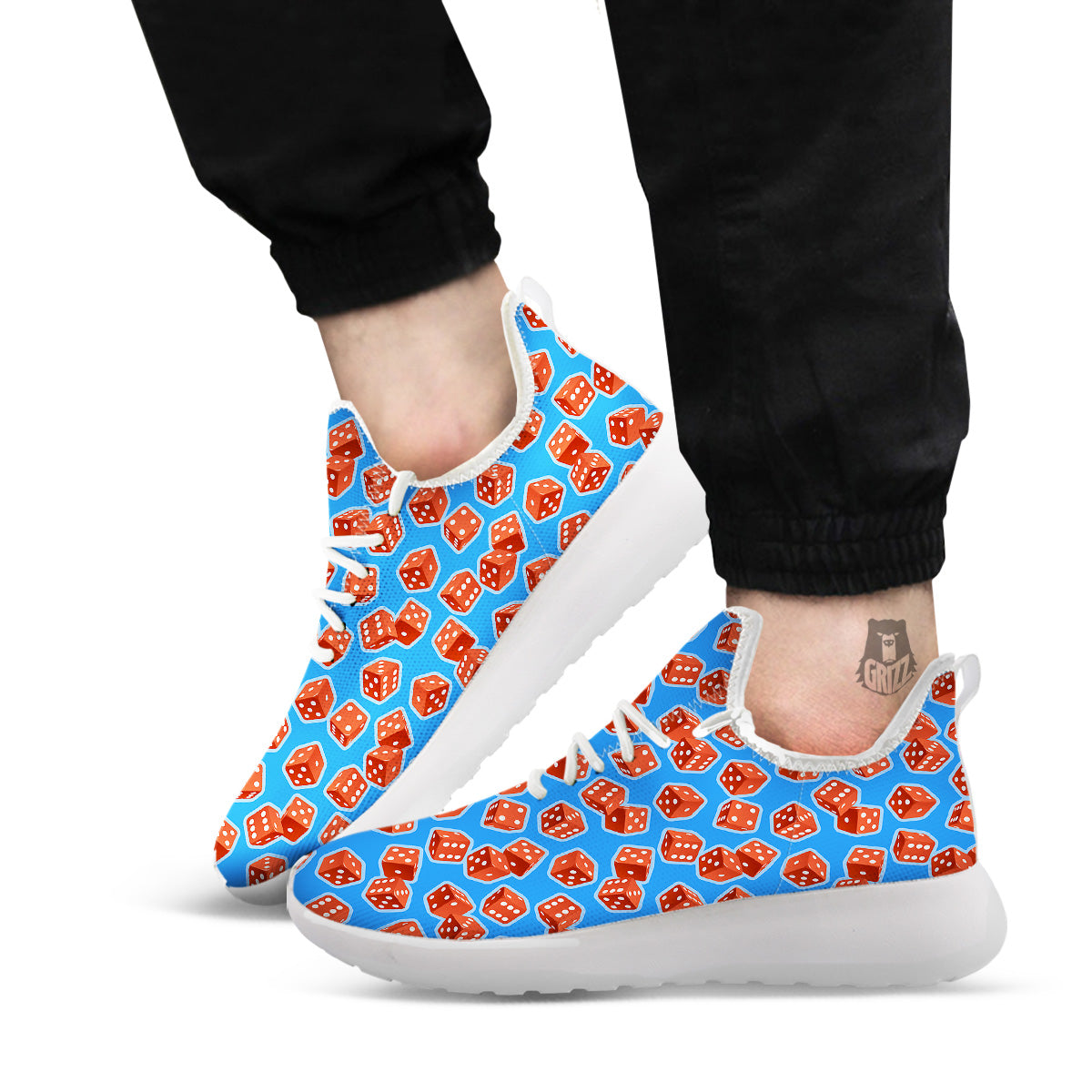 Dice Blue And Red Print Pattern White Athletic Shoes-grizzshop