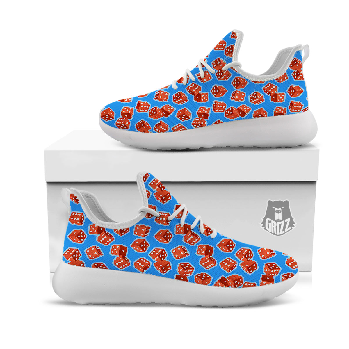 Dice Blue And Red Print Pattern White Athletic Shoes-grizzshop