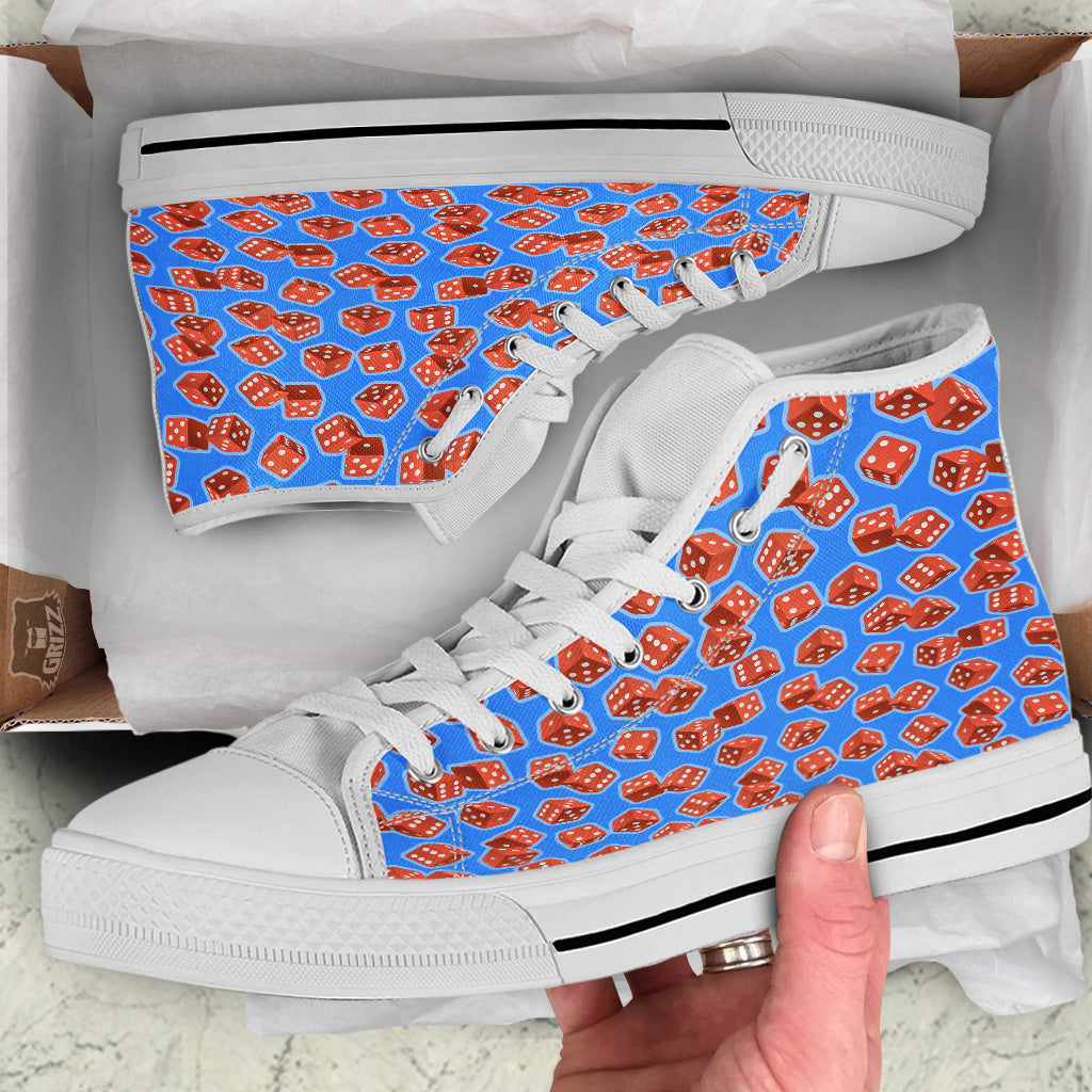 Dice Blue And Red Print Pattern White High Top Shoes-grizzshop