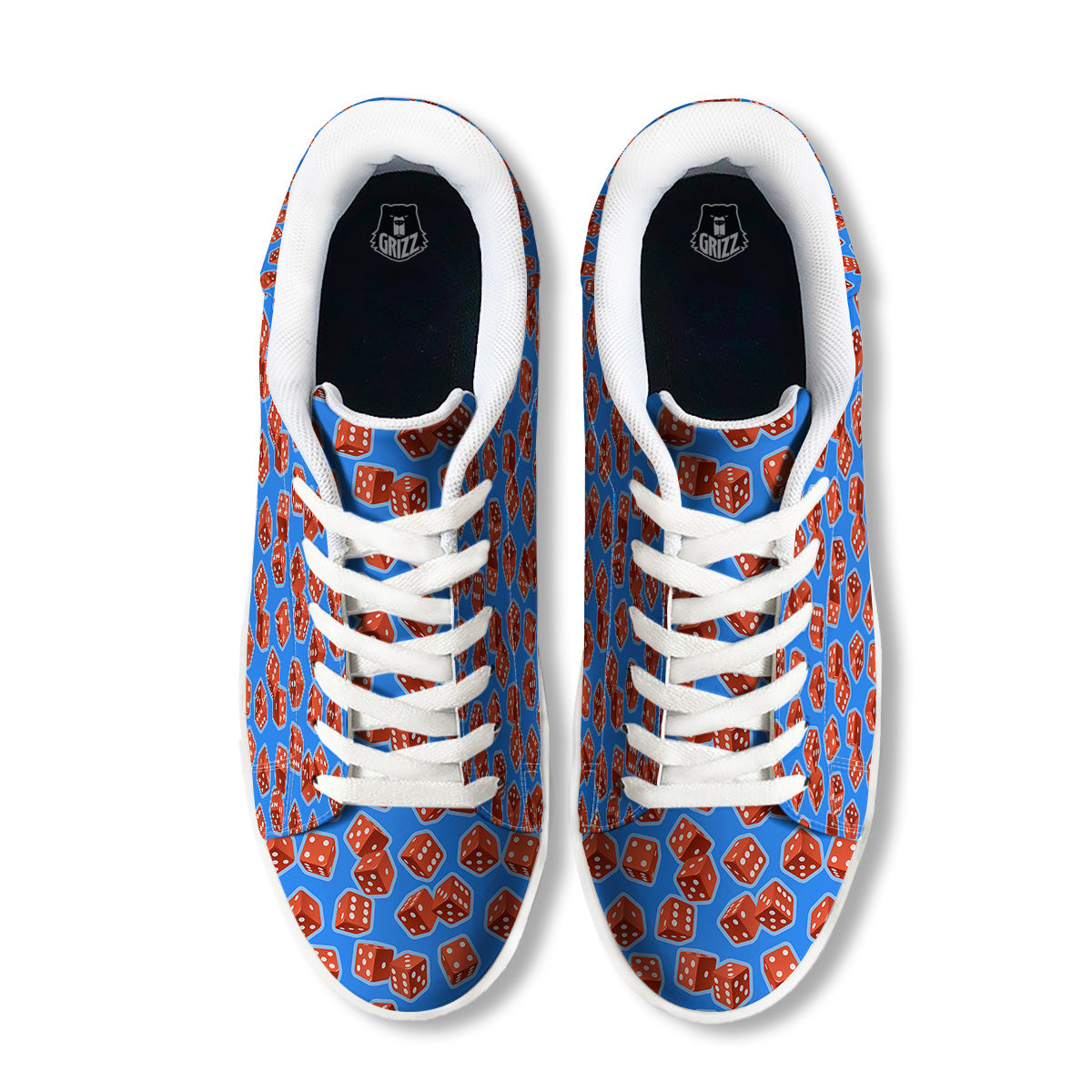 Dice Blue And Red Print Pattern White Low Top Sneakers-grizzshop