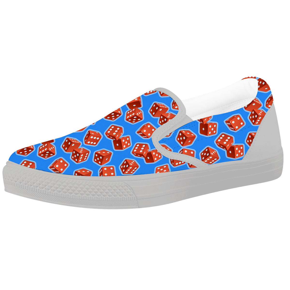 Dice Blue And Red Print Pattern White Slip On Shoes-grizzshop