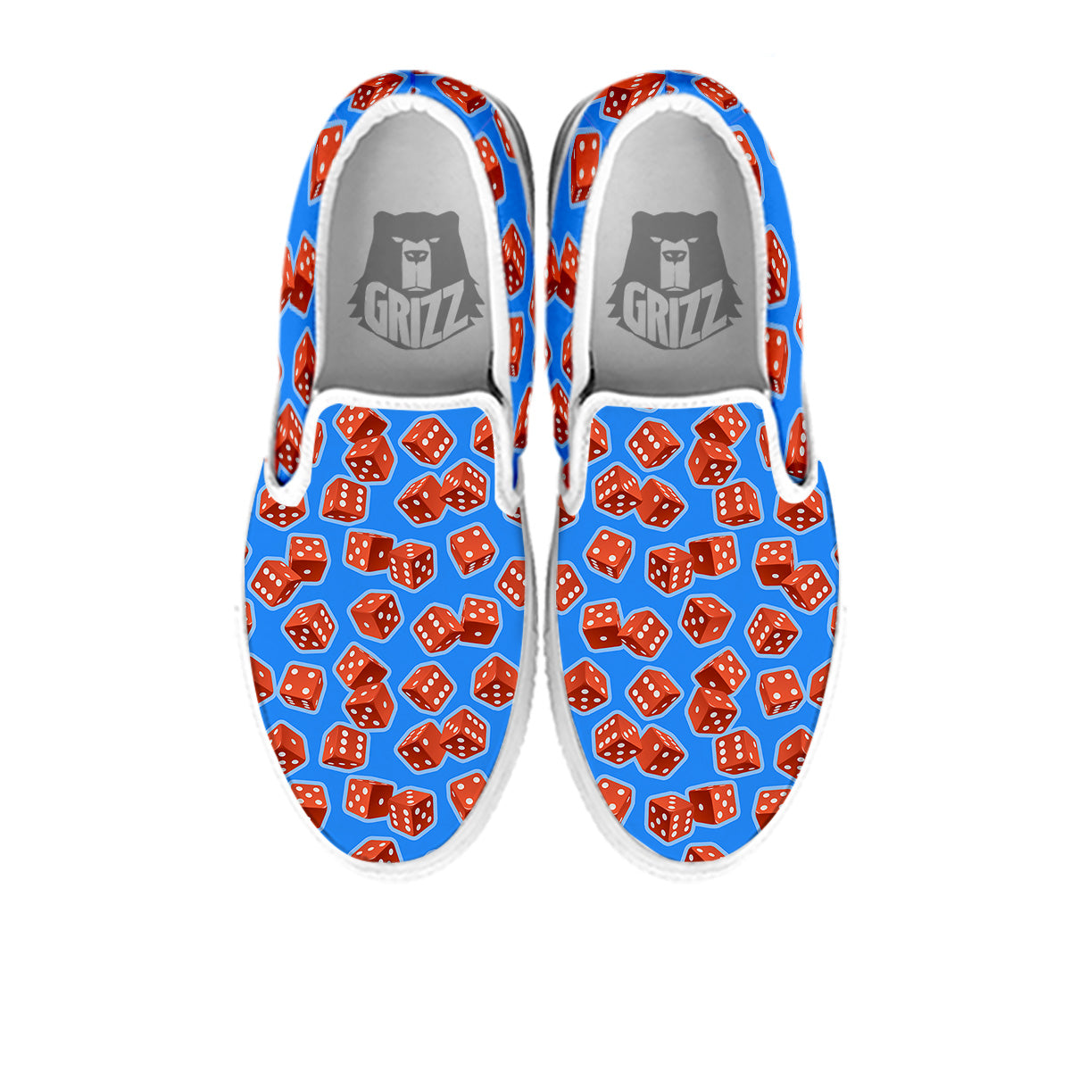 Dice Blue And Red Print Pattern White Slip On Shoes-grizzshop