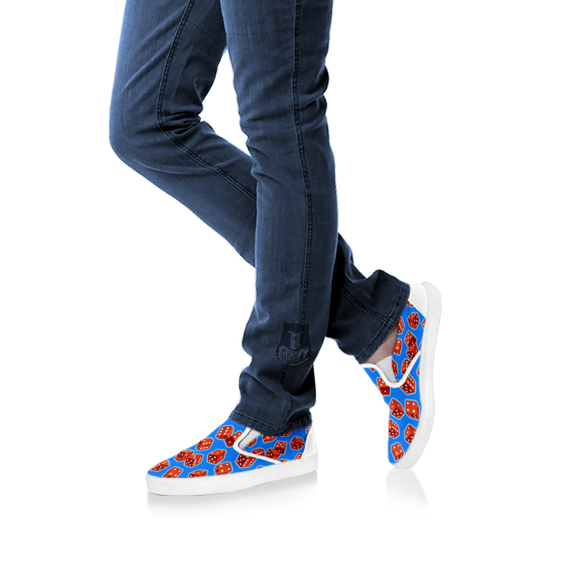 Dice Blue And Red Print Pattern White Slip On Shoes-grizzshop