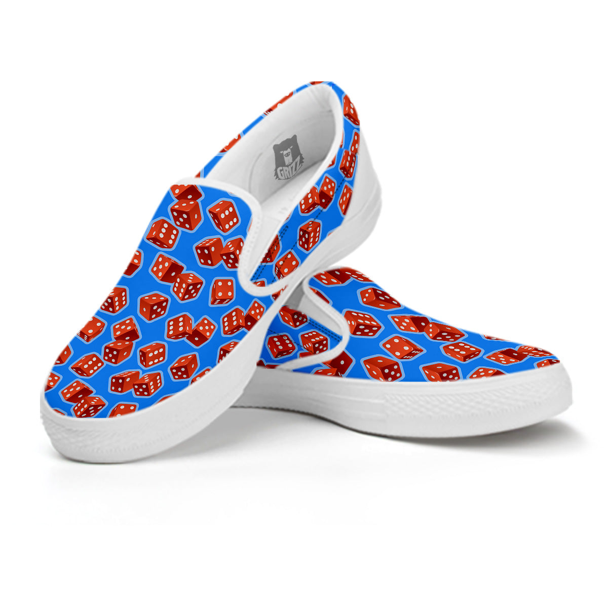 Dice Blue And Red Print Pattern White Slip On Shoes-grizzshop