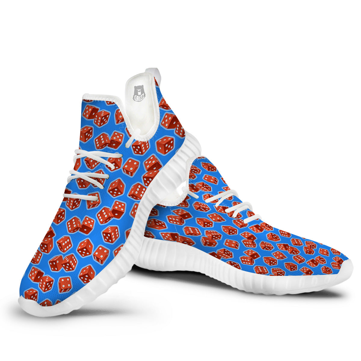 Dice Blue And Red Print Pattern White Walking Shoes-grizzshop