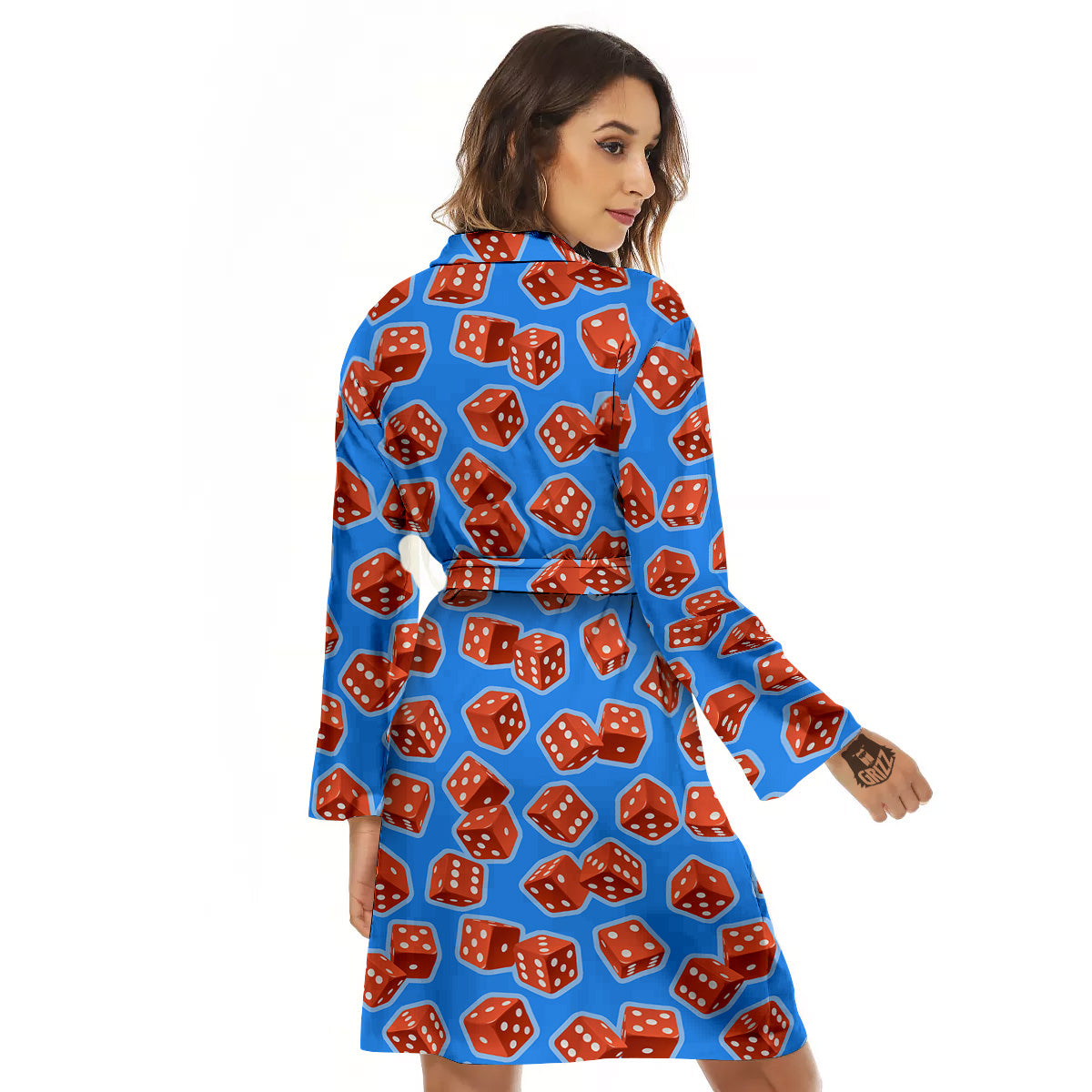 Dice Blue And Red Print Pattern Women's Robe-grizzshop