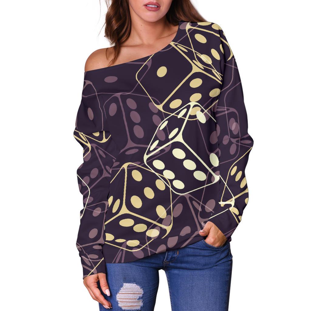 Dice Casino Pattern Print Women Off Shoulder Sweatshirt-grizzshop