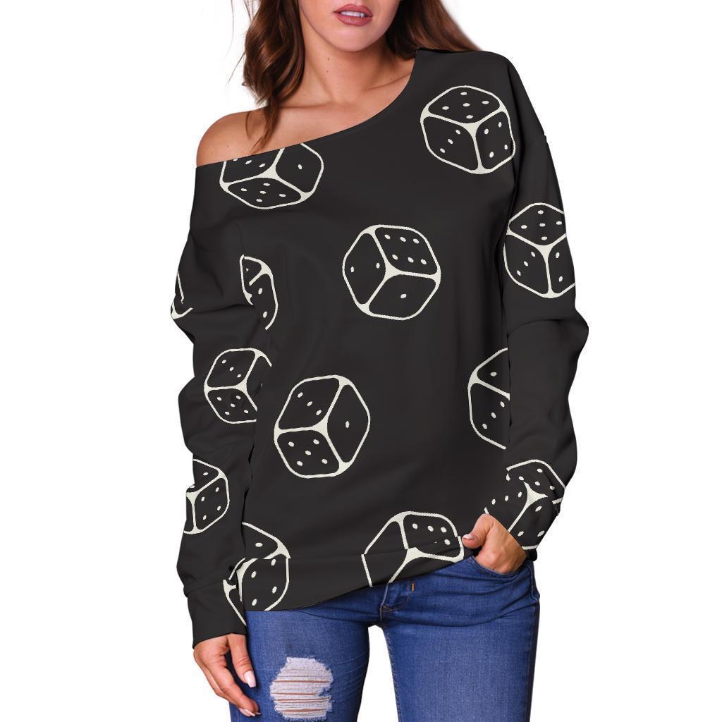 Dice Casino Print Pattern Women Off Shoulder Sweatshirt-grizzshop