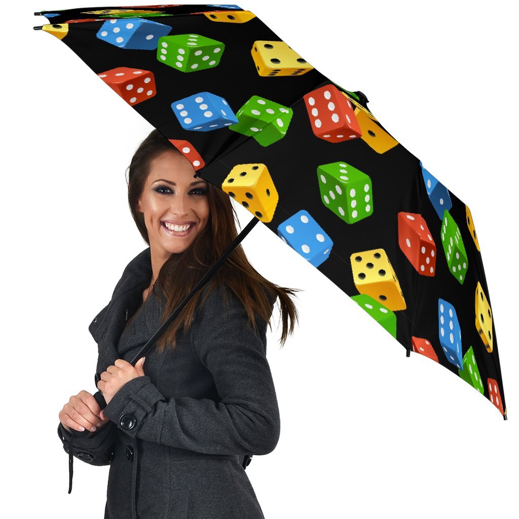 Dice Colorful Pattern Print Automatic Foldable Umbrella-grizzshop