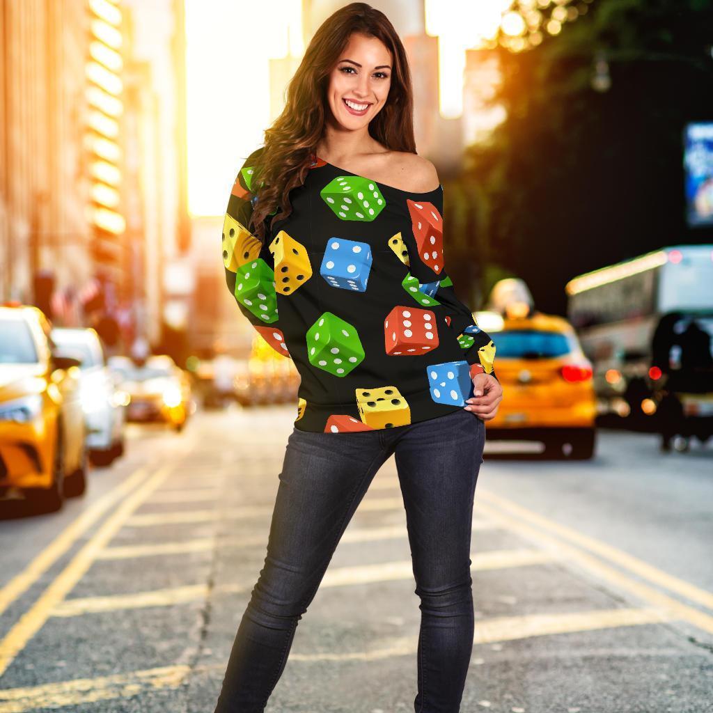 Dice Colorful Pattern Print Women Off Shoulder Sweatshirt-grizzshop