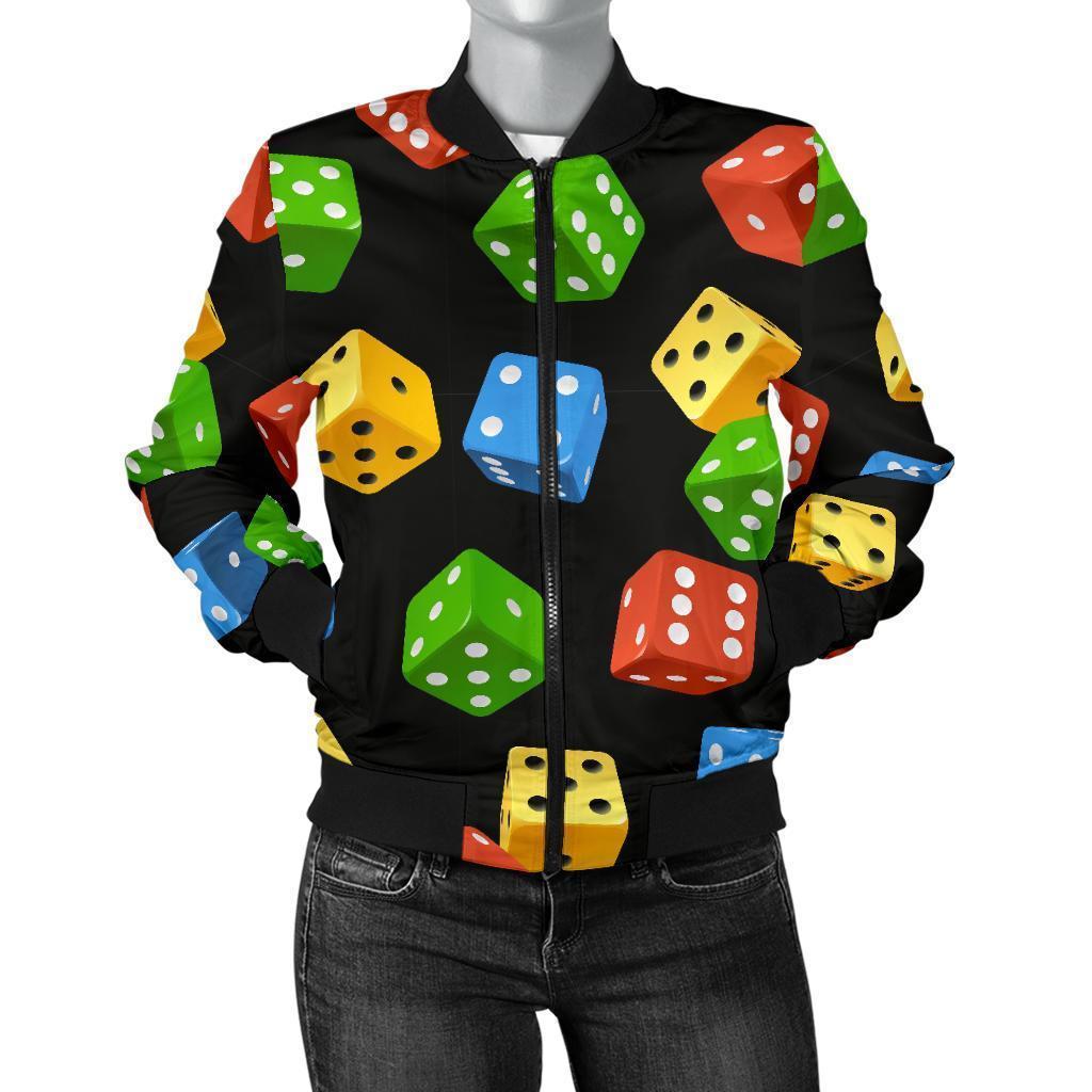 Dice Colorful Pattern Print Women Casual Bomber Jacket-grizzshop