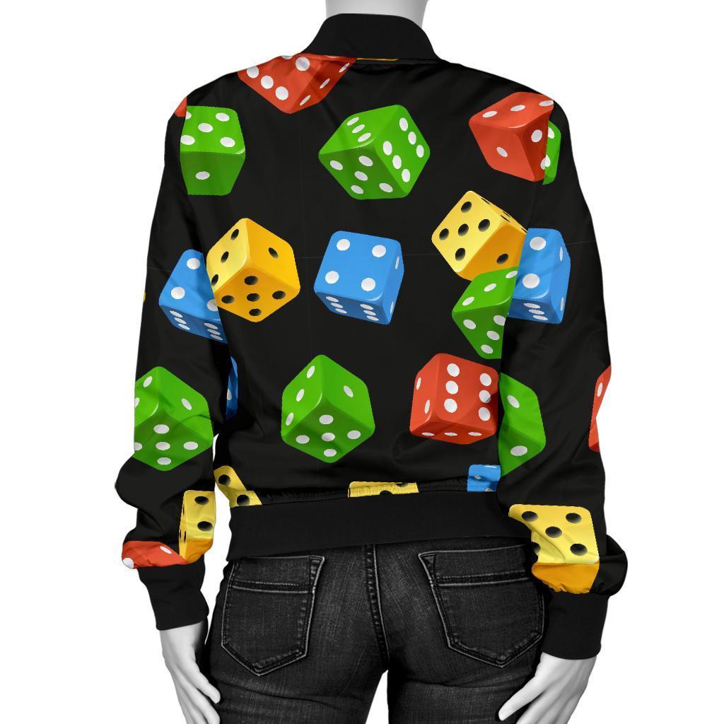 Dice Colorful Pattern Print Women Casual Bomber Jacket-grizzshop